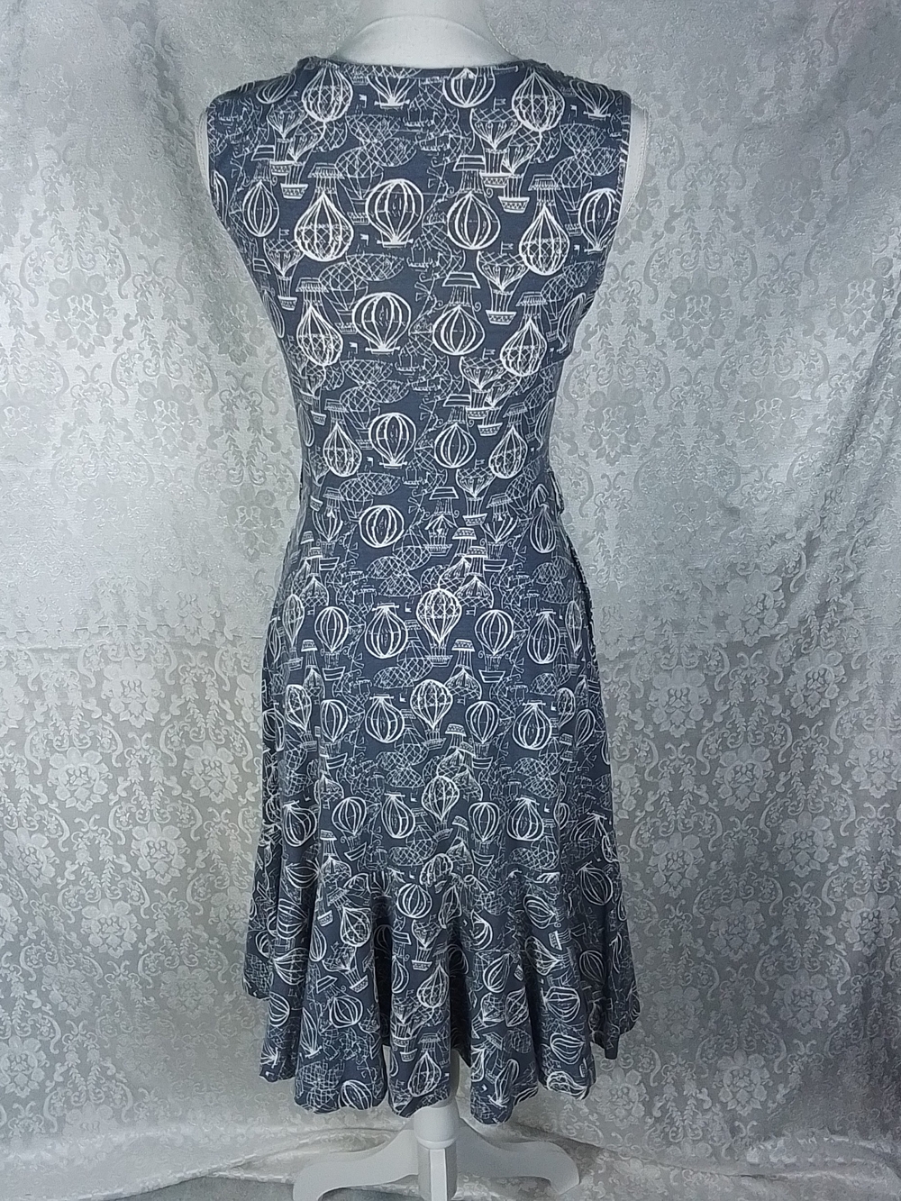 Effie's Heart blue gray sleeveless hot - air balloon-print fit & flare dress M - Picture 4 of 5